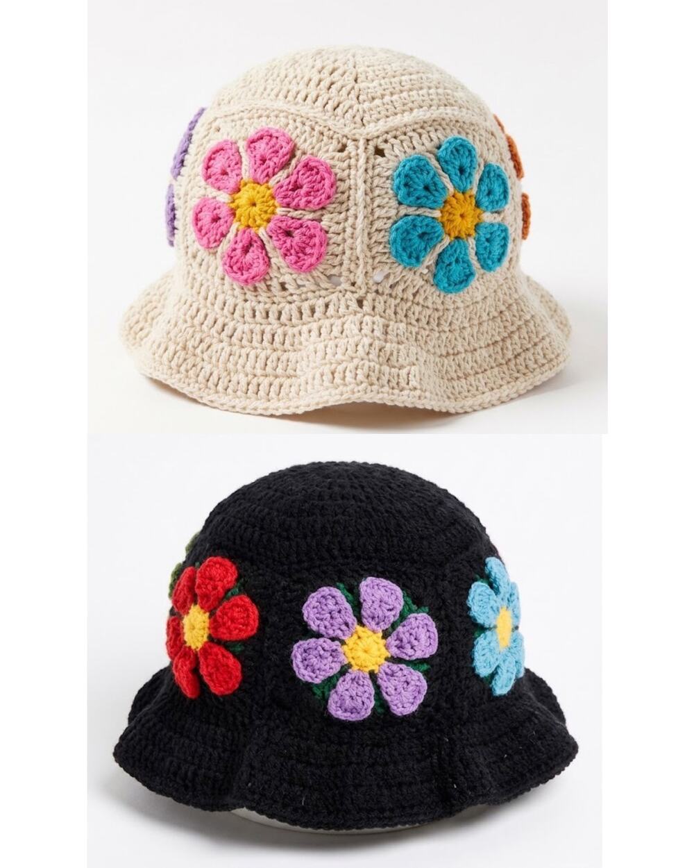 POL Black/Cream Daisy Plush Knit Bucket Hat NWT